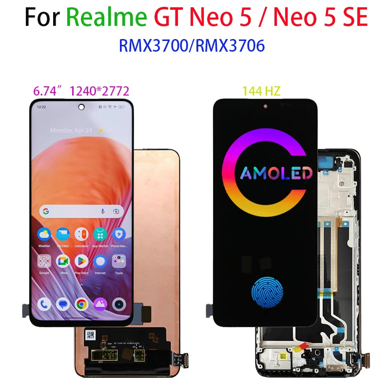 Original AMOLED For Realme GT Neo5 Neo 5 Neo 5 SE RMX3700 RMX3706 LCD Display Touch Screen Digitizer Assembly Replacement Parts