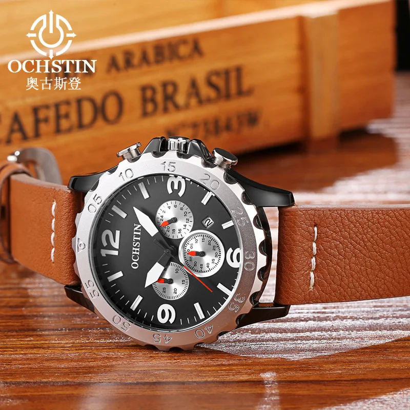 OCHSTIN ساعات حركة كوارتز رجل حزام من الجلد ساعة اليد الرجالية اليومية مقاومة للماء الأعمال الكلاسيكية الفاخرة ساعة الذكور