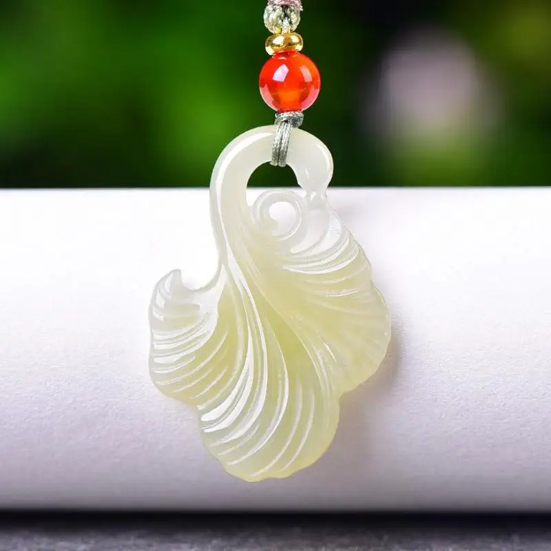 

Genuine China Nephrite Stone Jade Ginkgo Leaf Pendant Necklace Men Women Fine Jewelry Certified Hetian Jade Lucky Charms Amulets