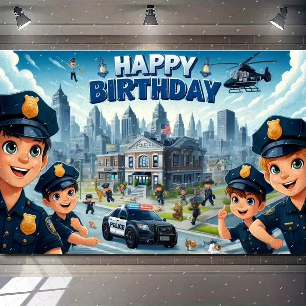 Police Theme Kids 1sth Birthday Party Personalized Photography Background Cartoon Policeman Baby Shower Photo Studio props