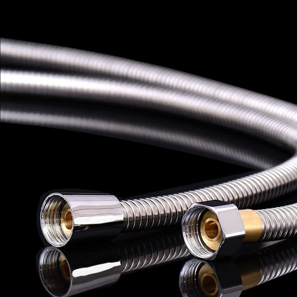 Durable Stainless Steel Shower Hose Flexible Bathroom Extension Pipe Chrome Plated Anti Explosion Universal Plumbing Part