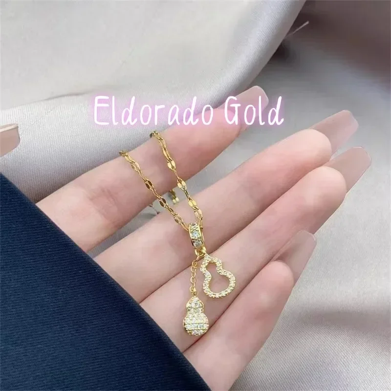 Eldorado Gold   Eldorado Gold 2025 202518K Gourd Pendant Necklace, Women's Collarbone Chain Inlaid With Zirconium Necklace, Fash
