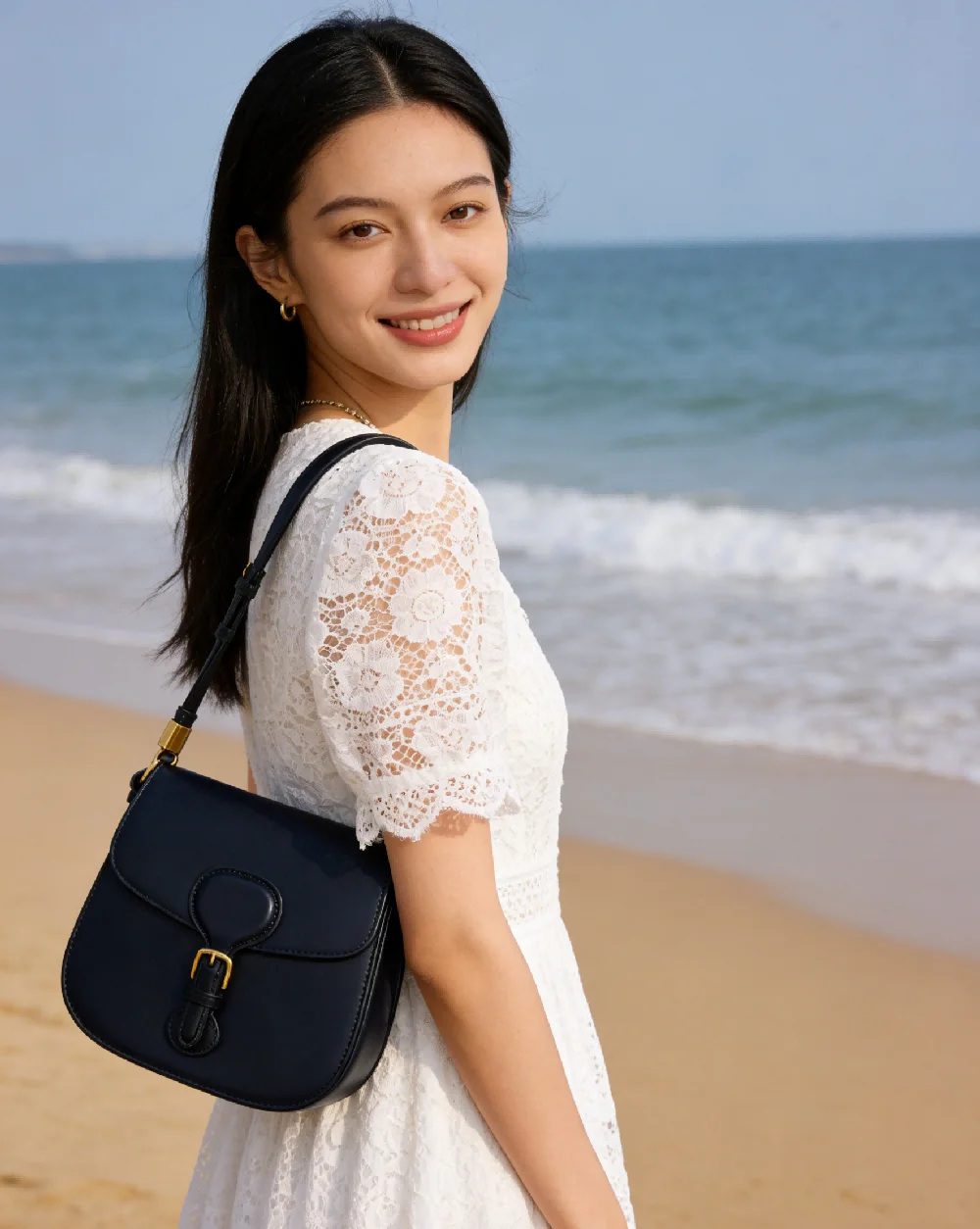 

Casual Navy Blue Flap Saddle Shoulder Bag, Versatile Leather Crossbody Handbag for Ladies, Ideal for Daily Outi