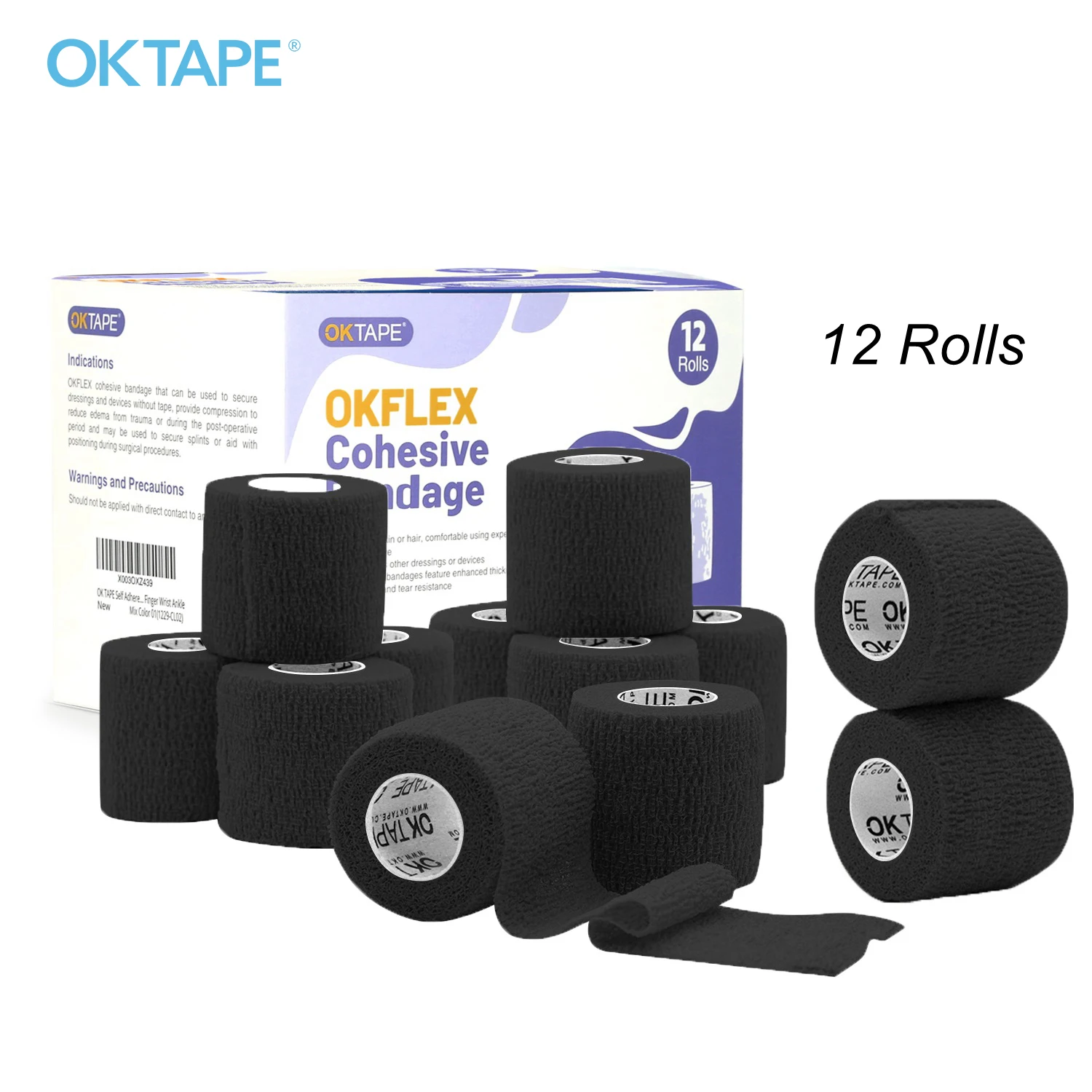 OK TAPE 12Packs Self Adherent Cohesive Bandages Wrap 5cmX4.5m, Non-Woven Self Adhesive Bandage Fitness Gym Thumb, Wrist, Ankle