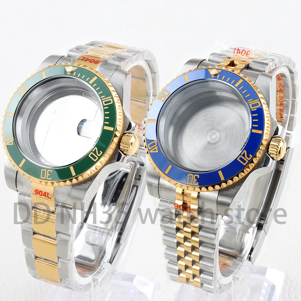 40 مللي متر NH35 ساعة حافظة الفولاذ المقاوم للصدأ الياقوت الزجاج ل SUB NH34 NH35 NH36 NH38 حركة اليوبيل/حزام المحار 10ATM مقاوم للماء