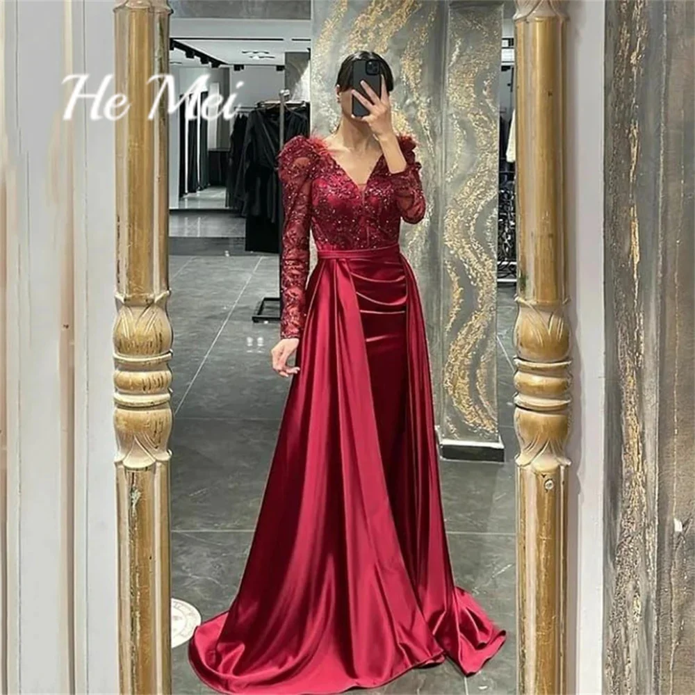 Prom Dress For Women Modern Sexy V-Neck Mermaid Fomal Evening Gowns Long Sleeves Beading Party Dresses فساتين السهرة