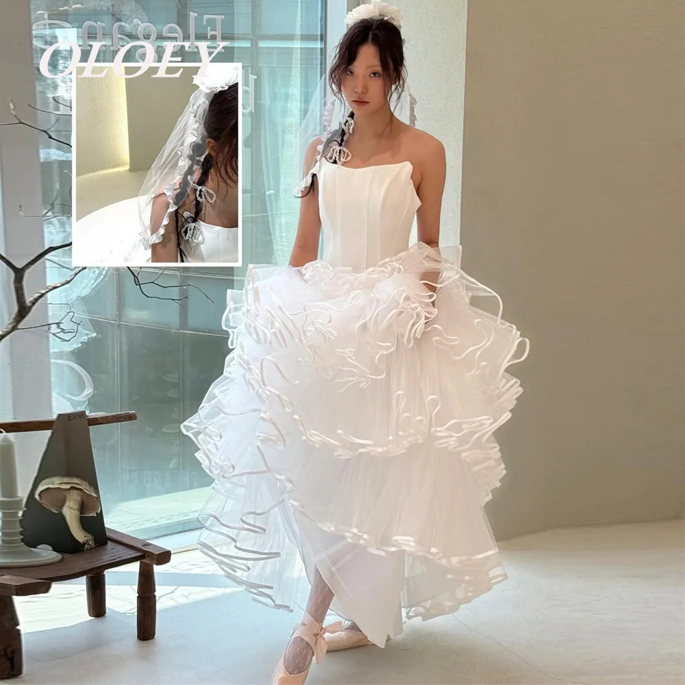 

OLOEY Luxury Scoop Neck A Line Wedding Dresses Pleats Ruffles Bridal Gowns Japan Photoshoot Lace-up Back Customized 2025