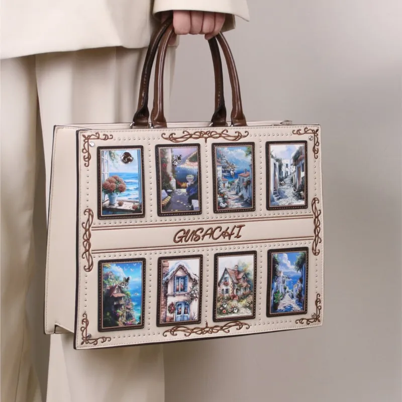 

2026 Fashion New Light Luxury Large Capacity Commuter Tote Bag Premium Texture Tarot Card Inlaid Diamond Retro Handbag