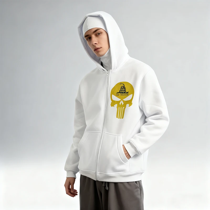 Harajuku Leisure Best Selling Pullover Fashion Hoodie Skull Head Series Pattern Printing Ninja Zipper White Loose Graphic Punk