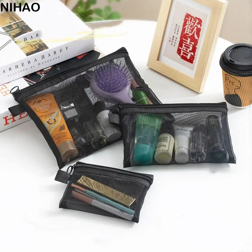 المحمولة سعة كبيرة شبكة حقيبة مستحضرات التجميل حقيبة مربعة سستة حقيبة تخزين حقيبة أدوات الزينة شفافة غسل الحقيبة حقيبة مستحضرات تجميل السفر #1