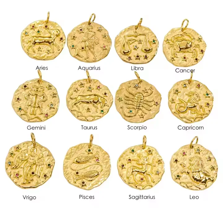 New 12 Zodiac Signs Connector Charms Gold Plated Stainless Steel CZ Micro Pave Con-stellations Pendant for DIY Jewelry Necklace - Image 5