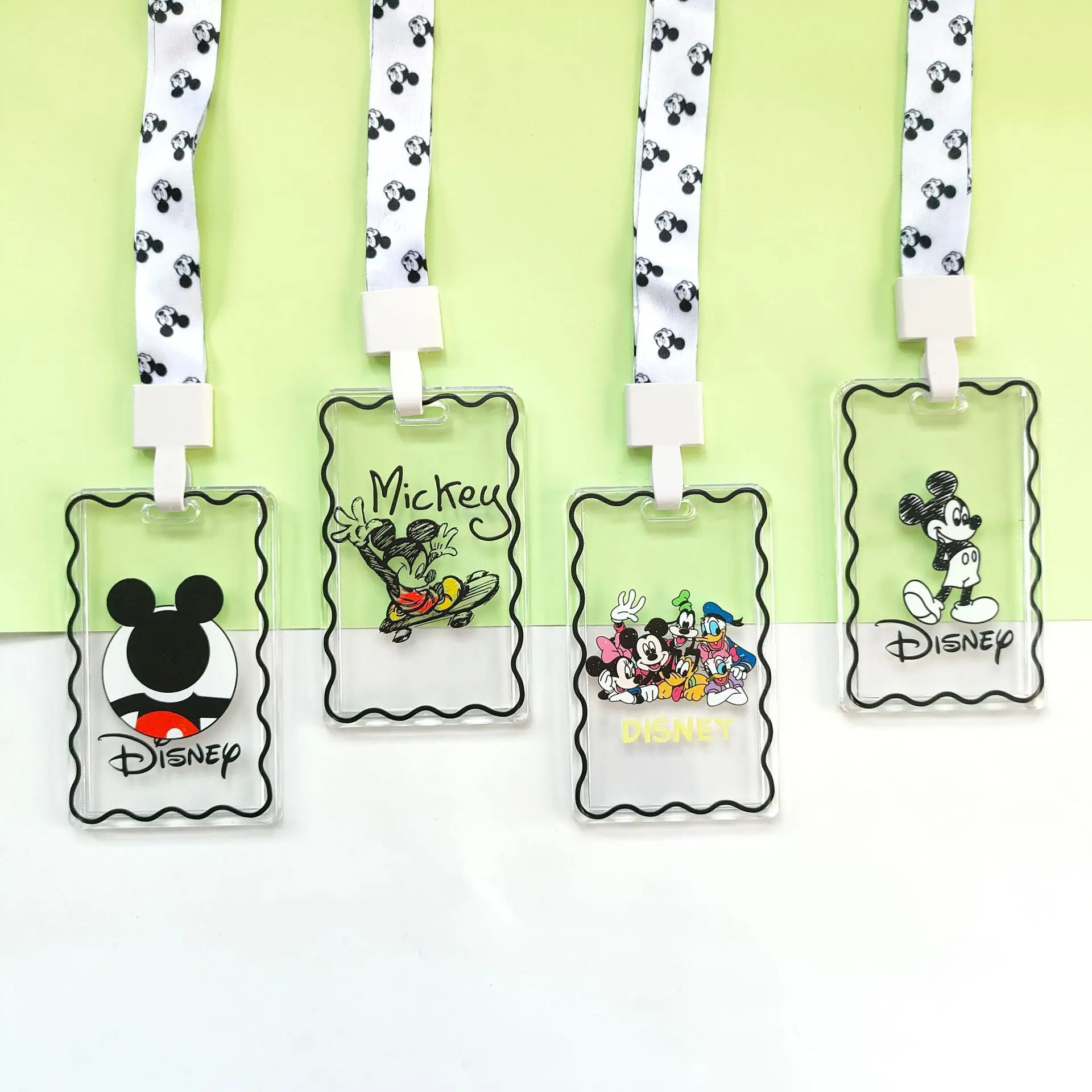 

Anime Mickey Mouse Transparent Card Holder Keychain Student Hanging Neck Phone Badge Lanyard Card Holders Subway Bus Card Cover