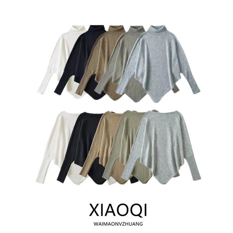 

Laid-ba Sle Asymmetrical High Collar Long Sve Knitwear 2024 Autumn Winter New Arrival Women's Faion Design Coat