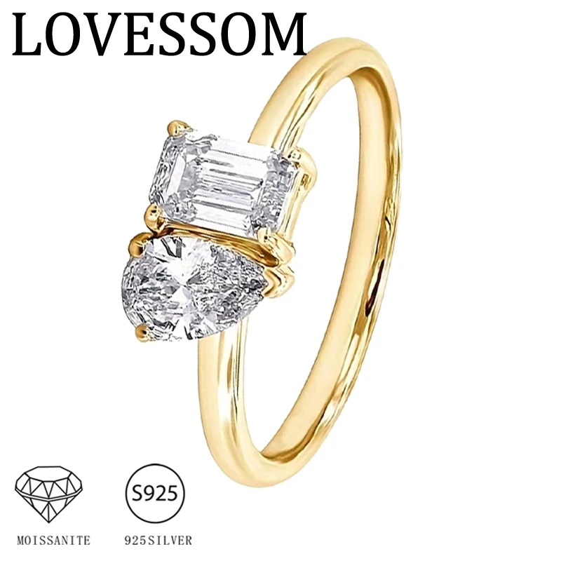 

Кольцо из стерлингового серебра 925 пробы с двумя муассанитами по 2 карата, обручальное, вечное, персонализированное, элегантное, для зрелых и повседневных образов