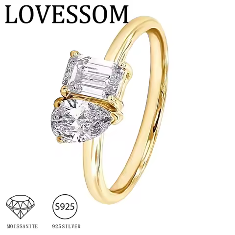 925 Sterling Silver 2-Carat Moissanite Double Stone Ring, Wedding Ring, Eternal, Personalized, Elegant, Mature, and Casual