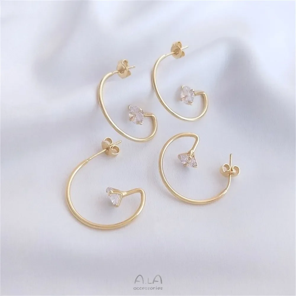 

14K Gold-Color G-shaped Zirconia Earrings 925 Silver Ear Pins Handmade Studs Hanging Accessories DIY Earrings Accessories E271