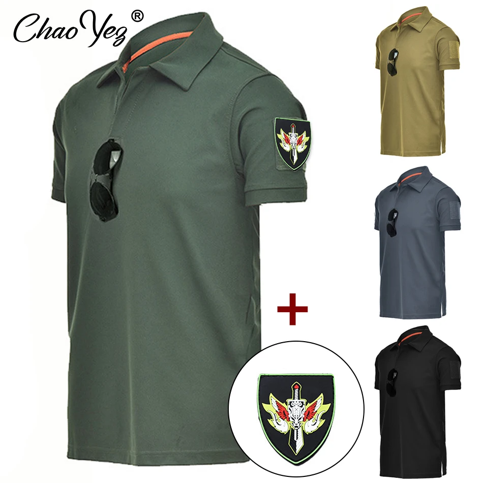 Men\'s Tactical Polo T-shirt Military Army Combat T Shirt Quick Dry Tees Outdoor Hunting Camping Hiking O-Neck Lapel Short Sleeve