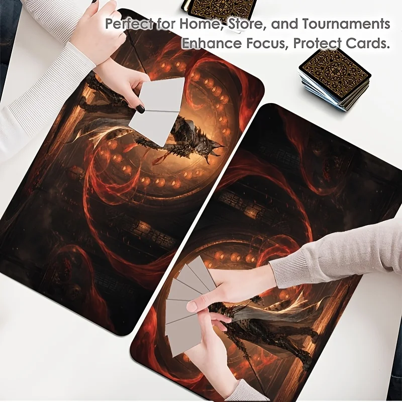 Cool dark fantasy cat warrior card game mat, with clear printed collectible cards for battle and also a mouse pad. Suitable TCG