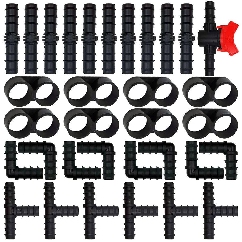 WUJIE Tropfbewässerung, Bewässerung, 16 mm, Widerhaken, Anschlüsse, T-Stück, Winkelkupplung, Kappe, Steckerend-Set, 1/2 Zoll, Schlauch, Garten – Detail 1