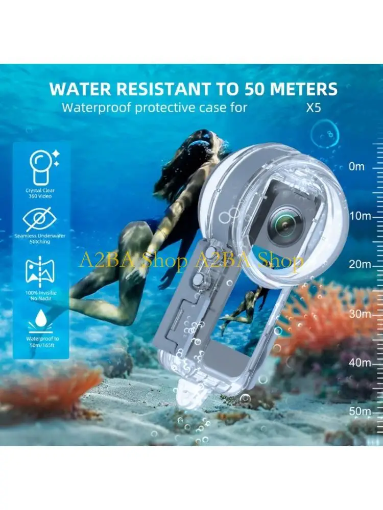 A2BA Full Invisible Waterproof Case For X5 Camera Diving Case 50M Depth Protections With AR Coated Lens for Improved Claritys