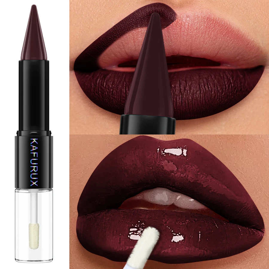 Brown Matte Double Head Lipstick Lip Coat Set Waterproof Coat 24HR 2 In 1 Korean Makeup Lip Tint Plumper Lips Cosmetics Gifts