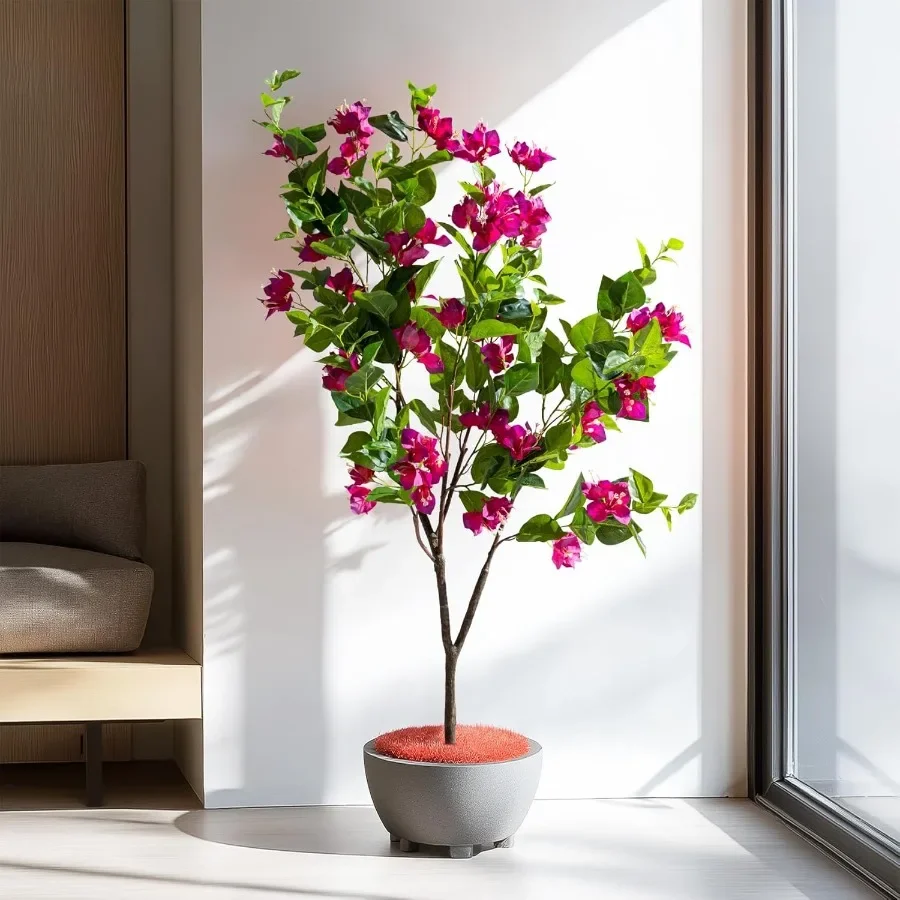 

4FT Artificial Bougainvillea Tree Tall Potted Fake Bougainvillea Trees for Outdoor Indoor Lifelike Potted Faux Plants with Wood