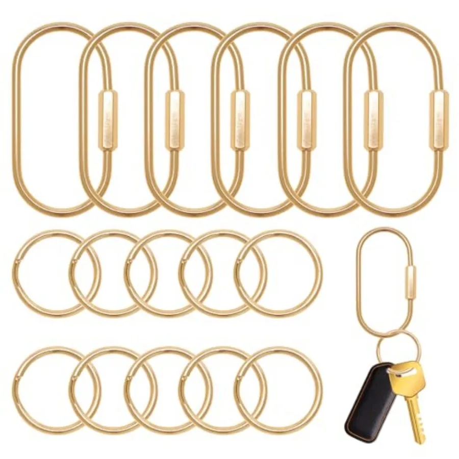 

Brass Key Rings Bulk Gold Key Chain Organizer Holder for Men Women Secure Screw Locking 10 O-Rings Purse Bag Charms
