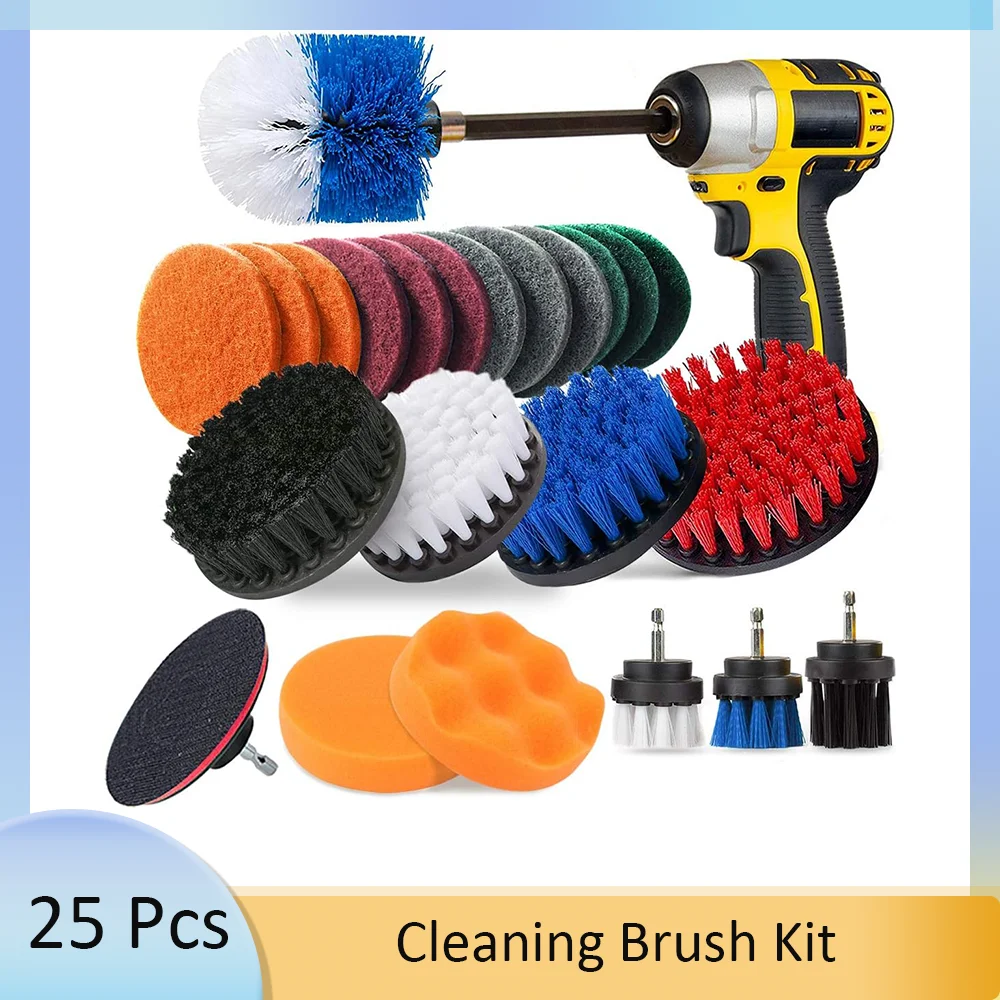 

Power Cleaning Brush Attachment Set 25 Piece Scrub Brush with Extend Long Attachment for Tile Sealants Bathtub Sinks Floor Wheel