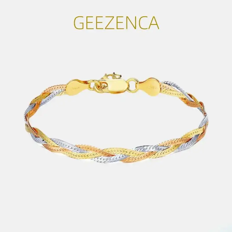 Bijoux italiens en argent 925, trois couleurs, trois fils tissés, brillant, luxe, mode, Bracelet fin pour femmes, cadeau de fête