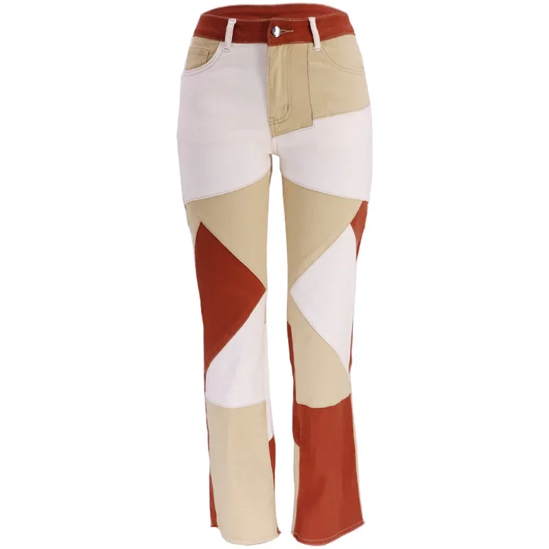 2025 New Fashion Patchwork Jeans for Women in Autumn. European and American Style Street Loose and Casual High-waisted Jeans