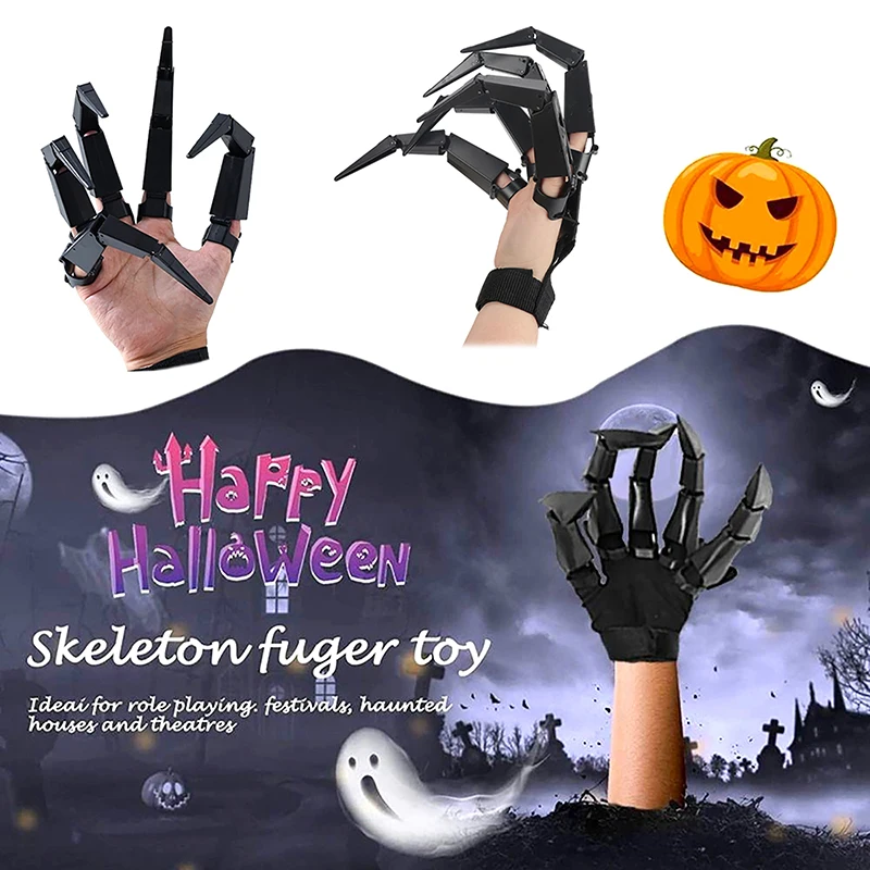 1Pc/Pair Halloween Articulated Fingers Scary Fake Skeleton Hand Cosplay Finger Glove Horror Ghost Claw Prop Party Decor