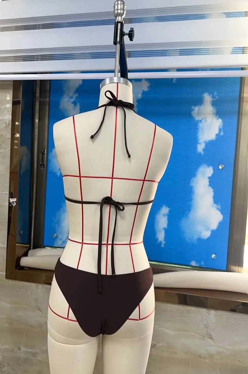 Women's Summer Bikini Set Fashionable Button Decor Halter Bra with Thong 2Pcs Bathing Suit