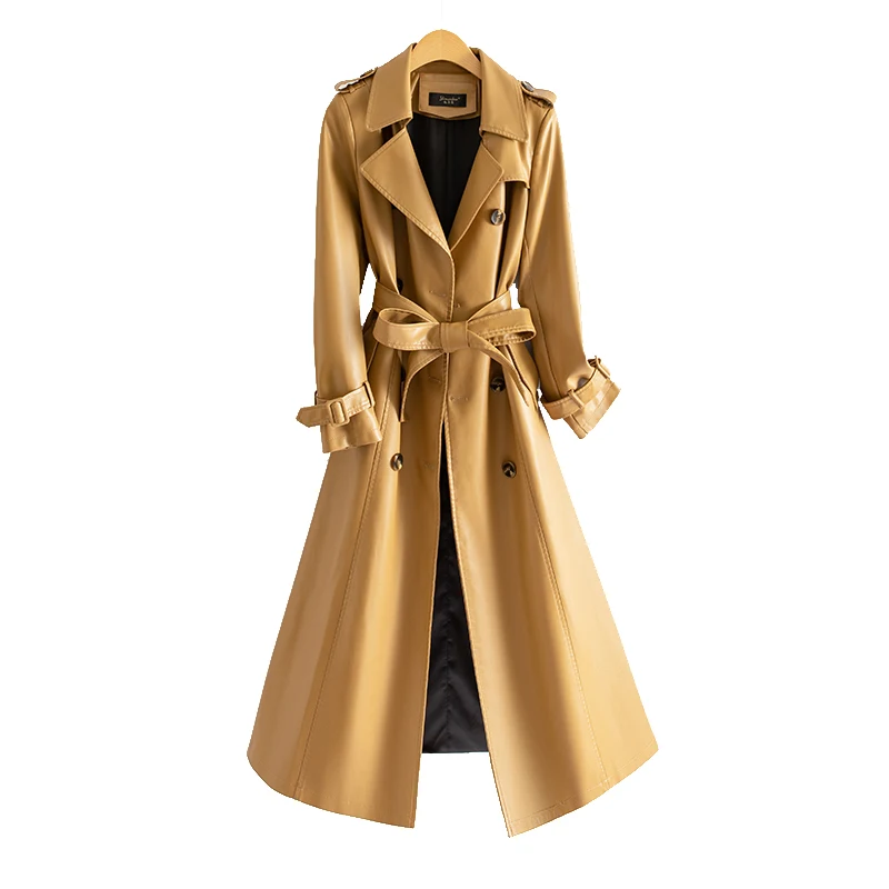 Chaqueta de Cuero Genuino Sle Haifeng para Mujer, Estilo Coreano, Entallada, de Media Longitud, Cortavientos, Moderna, para Primavera y Otoño