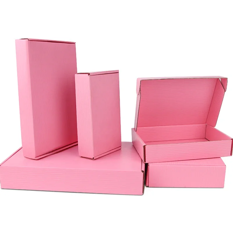 5pcs /lot Pink Corrugated Paper Box Business Box Aircraft Thicken Carton Postal Express Shipping Package