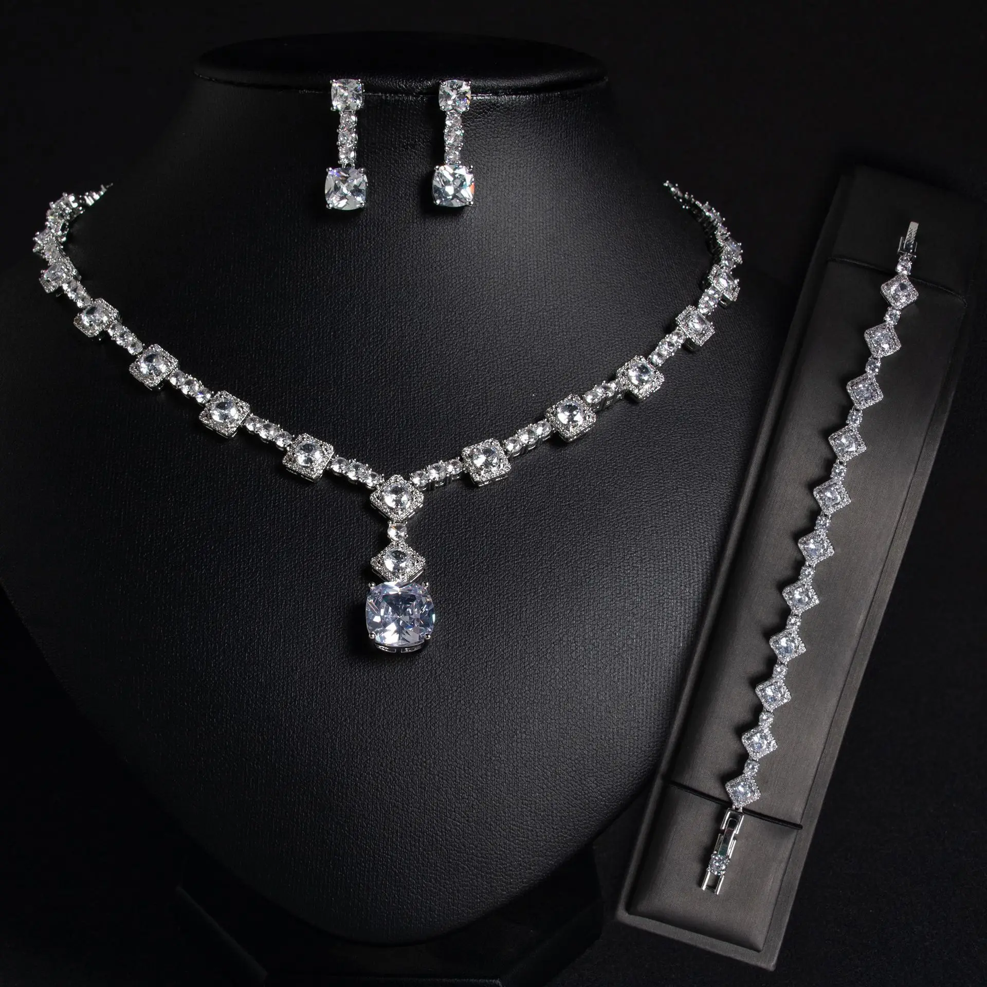 

Luxury Heartwarming 3 Piece Zirconia Women's Solid Jewellery Set Dress Party Wedding Prom Holiday Gift Accessories M-319