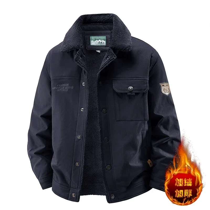 

Mens Bomber Jacket Men Winter New Fleece Thick Warm Jacket Casual Lamb Fleece Parka Mens Trend Jacket Outdoor Fur Collar Coat