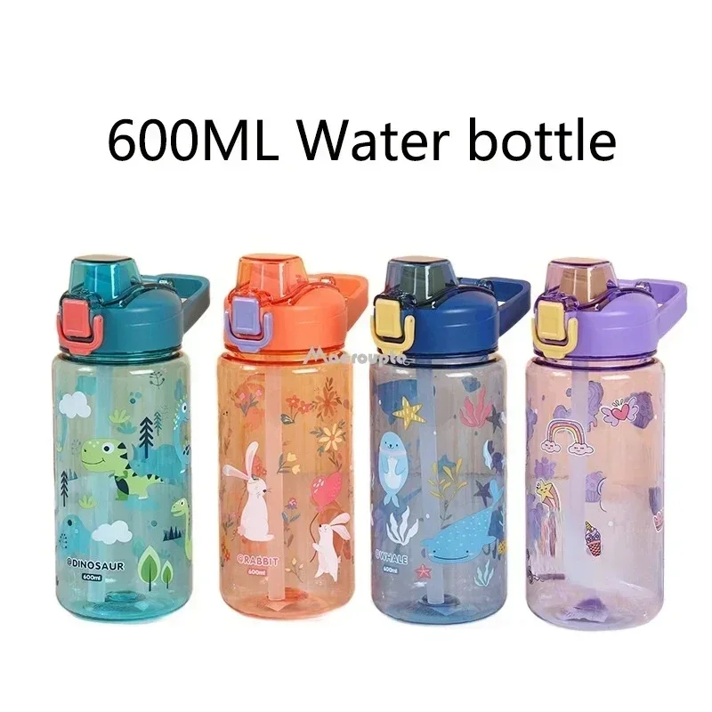 600Ml Kids Sippy Cup Water Bottles Creative Cartoon Feeding With Straws And Lids Spill Proof Portable Toddlers Beverage cups