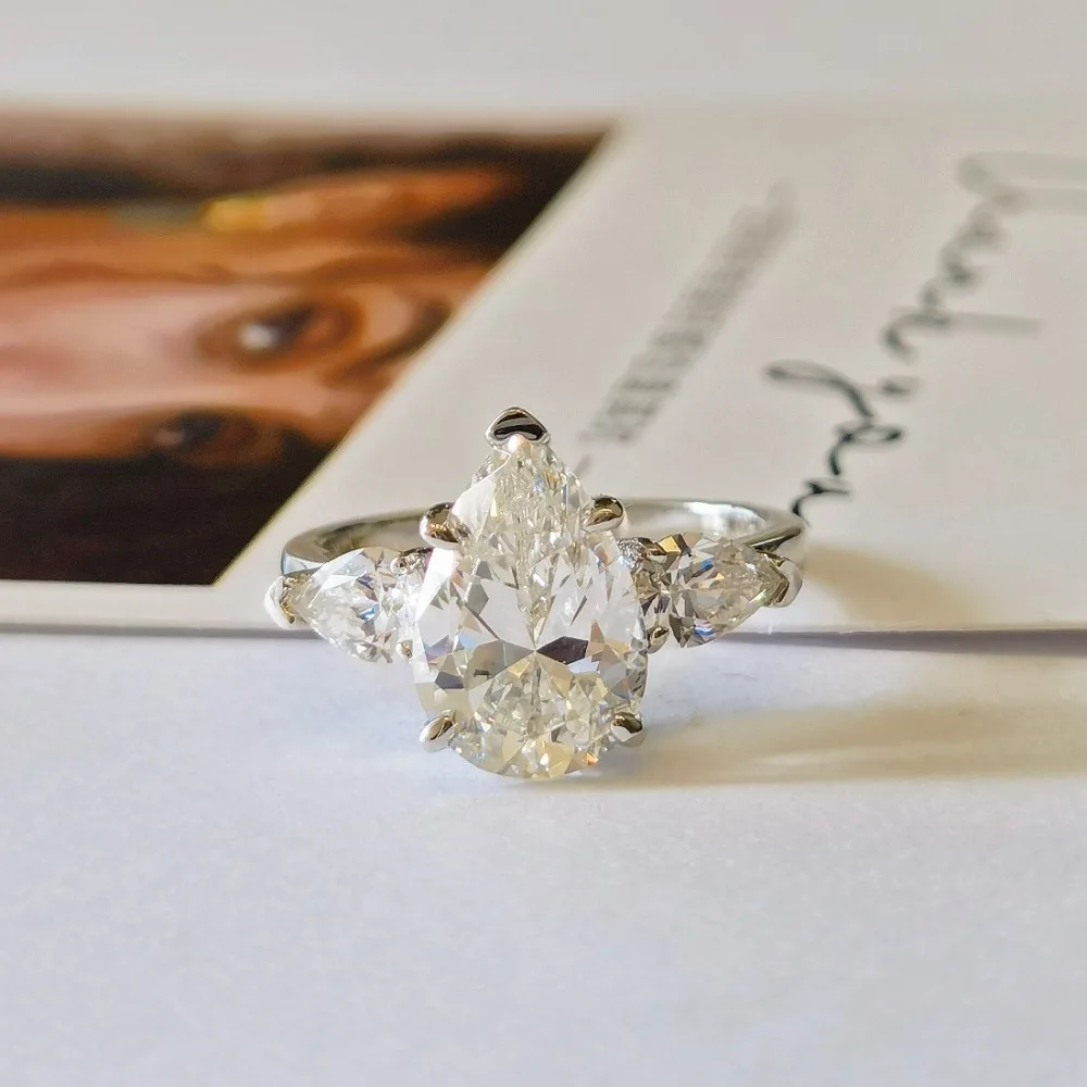 S925 sterling silver ring women's fashion simple water drop zircon ring European and American cross-border diamond ring
