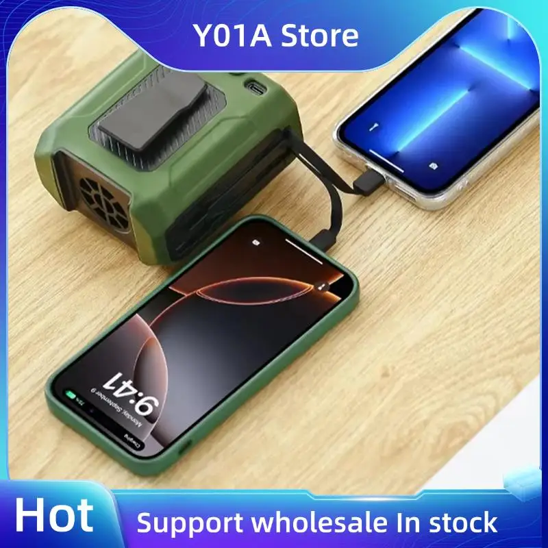 

Y01A Охлаждающий вентилятор Перезаряжаемый портативный поясной зажим Кондиционер-кулер 5-скоростной регулируемый уличный вентилятор с светодиодным фонариком