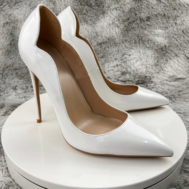 Fashion High Heels Sexy Shoes Women Pumps Large Size 43 44 45 White Stiletto Heel Patent Leather Office Wedding Shoes