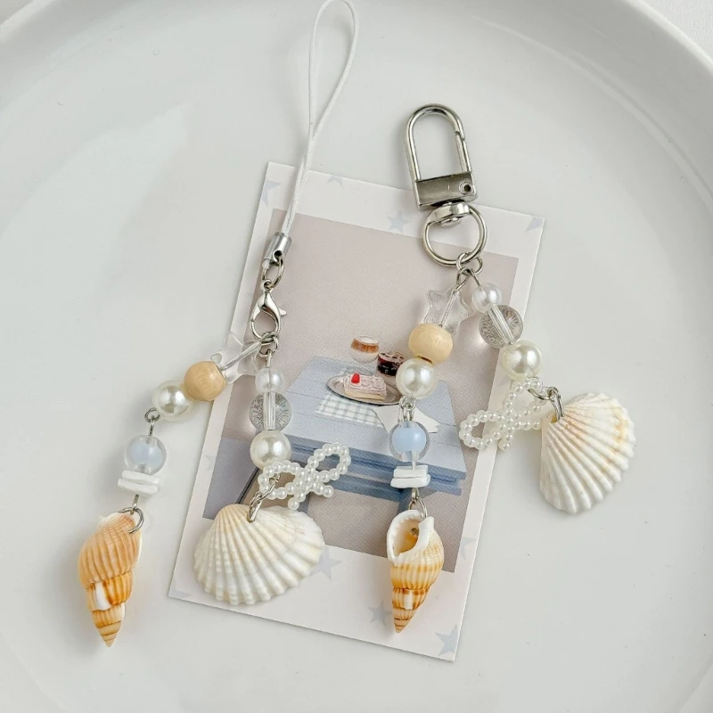 Unique Ocean Inspired Keychain with Shells and Pearls Decoration Phone Strap Chain Charm for Fashion Enthusiasts