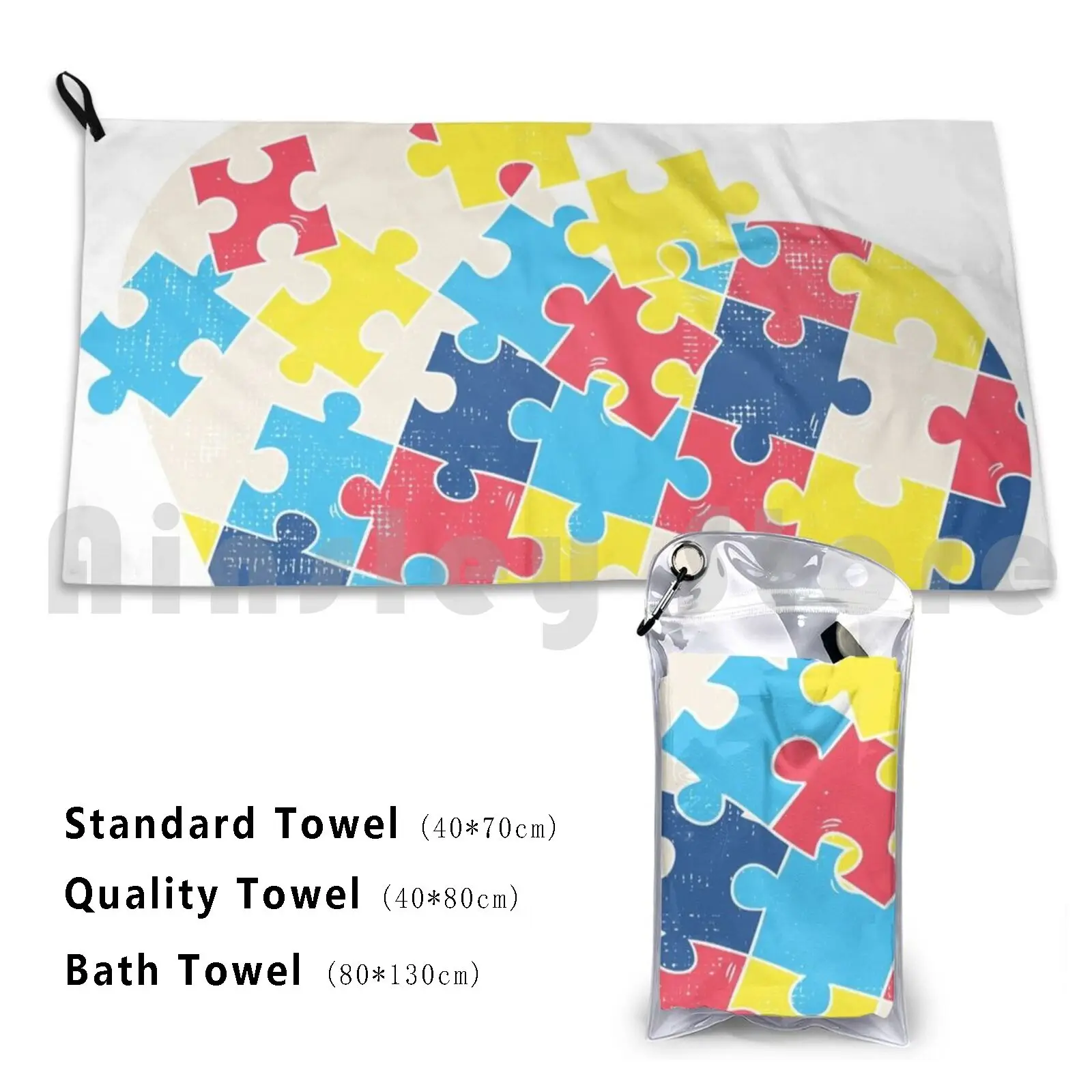 Love Autism Awareness Puzzle Pieces Gift Design Idea Product Beach Towel Quick Dry Quality Towel Gift Design Idea