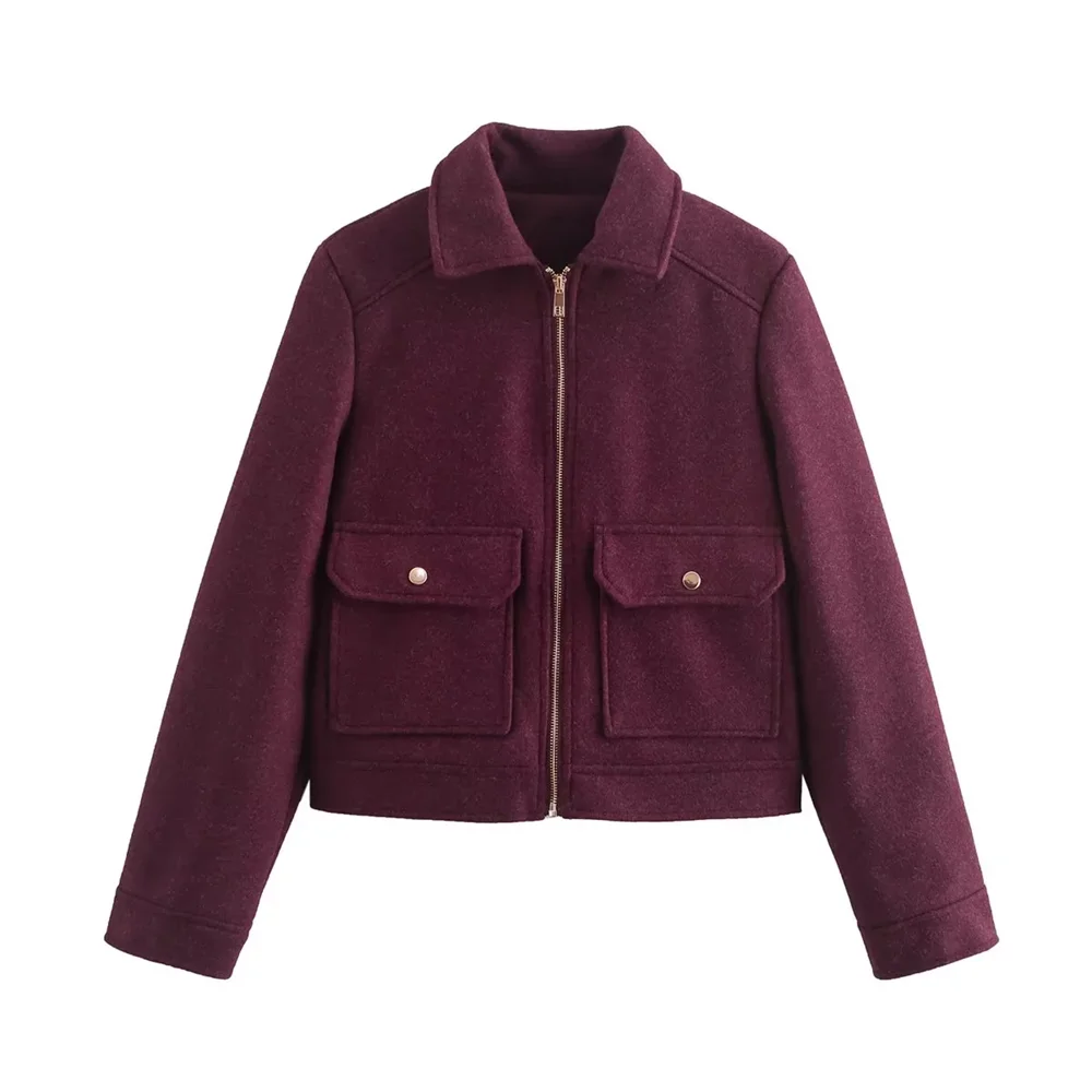 

PB&ZA Autumn New Product Women's Retro Small Fragrant Style Zipper Decoration Soft Knitted Pocket Loose Jacket Coat