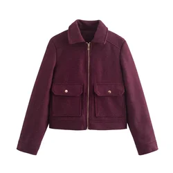 PB&ZA Autumn New Product Women's Retro Small Fragrant Style Zipper Decoration Soft Knitted Pocket Loose Jacket Coat