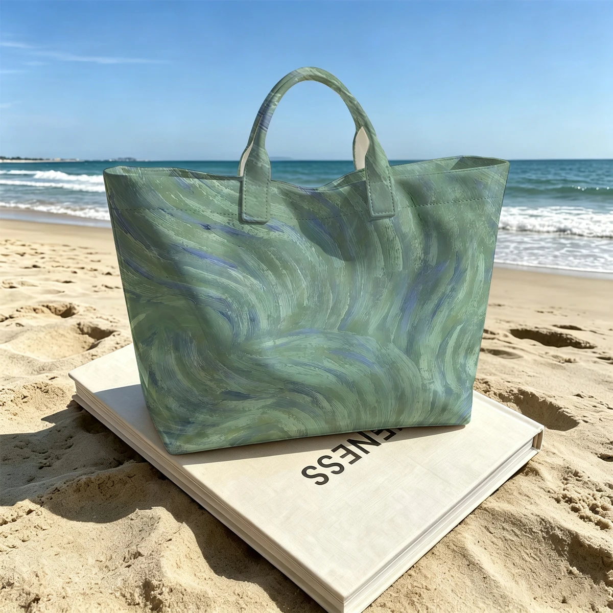 Mint Brush Texture Hot Sale Large Glossy PVC Tote Bag Hand Washable Waterproof Great for Travel Commute Makeup Storage Handbags