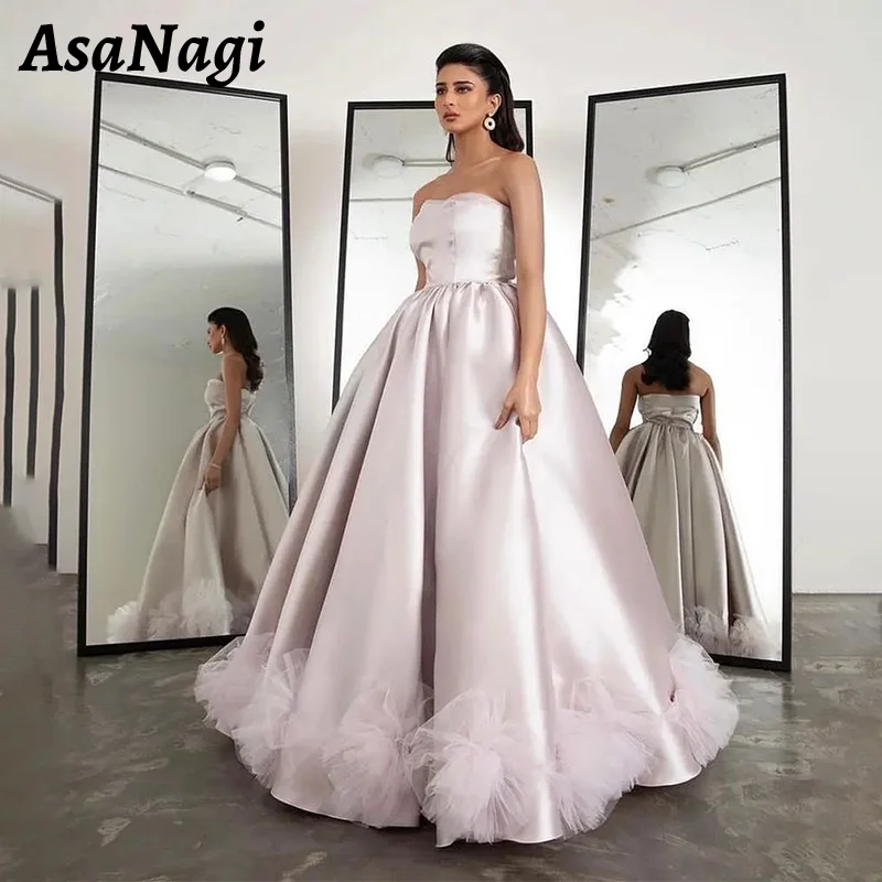 

AsaNagi Women's Strapless Prom Dress Tulle A-line Party Evening Dresses Princess Saudi Arabia Floor Length Formal Occasion Gowns