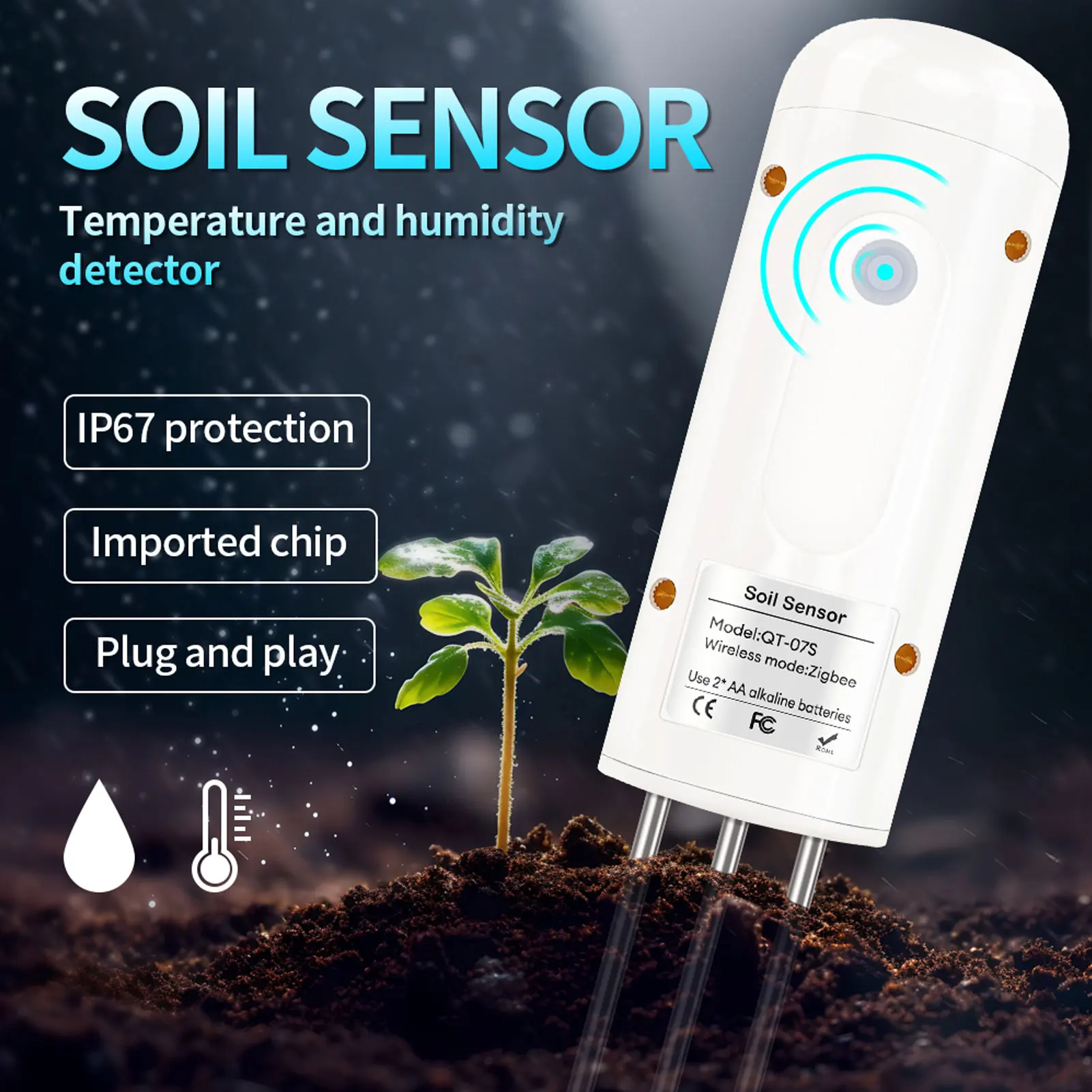 

Soil Tester for Zigbee for Tuya Wireless IP67 Water Proof Garden Plants Soil Temperature Humidity Sensor Soil Tester for Zigbee
