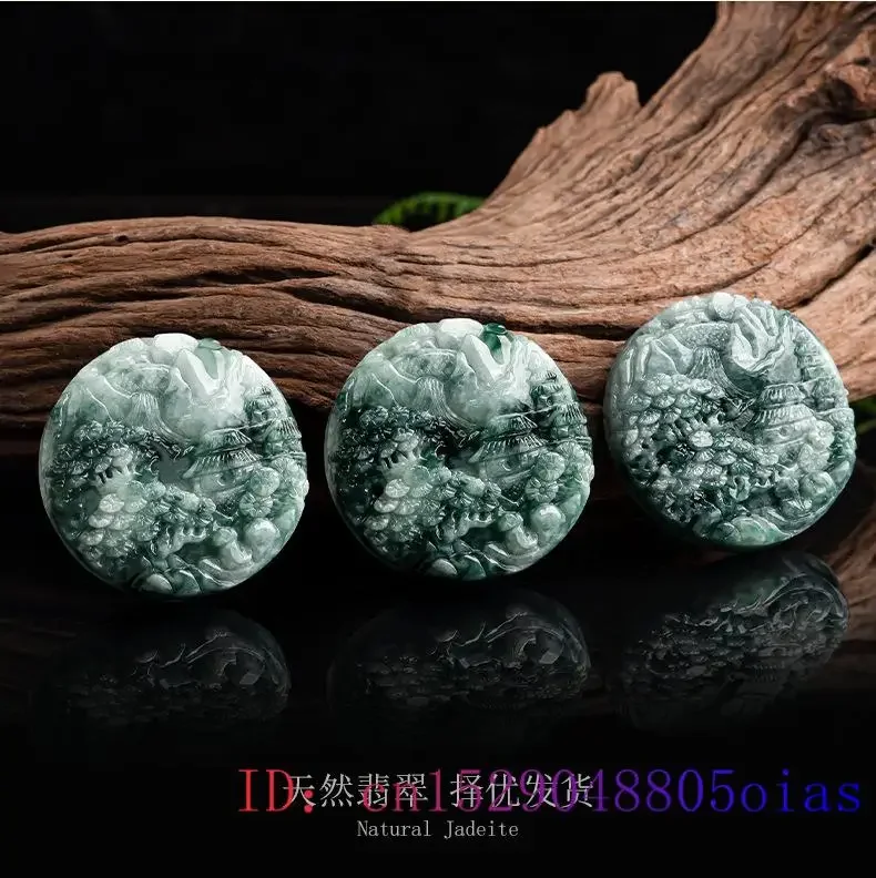 Imagem -06 - Jade Birmanês Paisagem Pingente Verde Luxo Pingentes Jadeite Pedra Preciosa Colar Talismans Designer Jóias Presente Natural