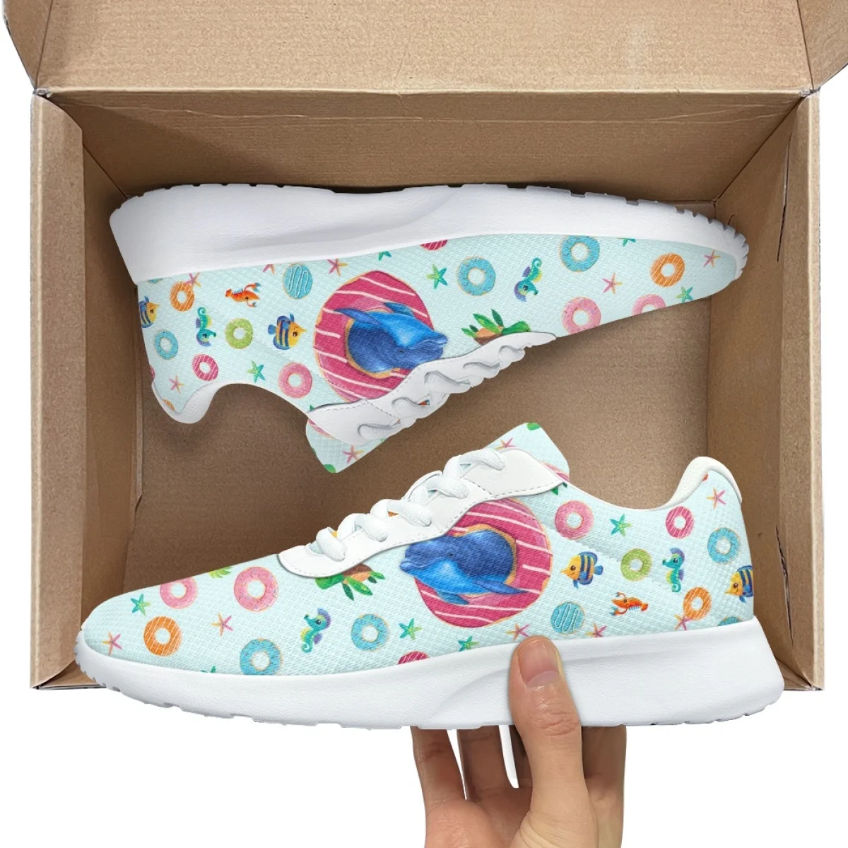 Dolfijn Schildpad Donut Patroon Vrouwen Sneakers Flats Ademende Comfortabele Dames Sport Outdoor Hardloopschoenen Sportschoenen Sportschoenen Gym Schoenen