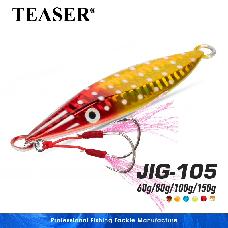 

TEASER J105 60g 80g 100g 150g Saltwater Fishing Metal Jig Lure UV Glow Alloy Switch Jigging Bait Slow Pitch Jig Fishing Lures
